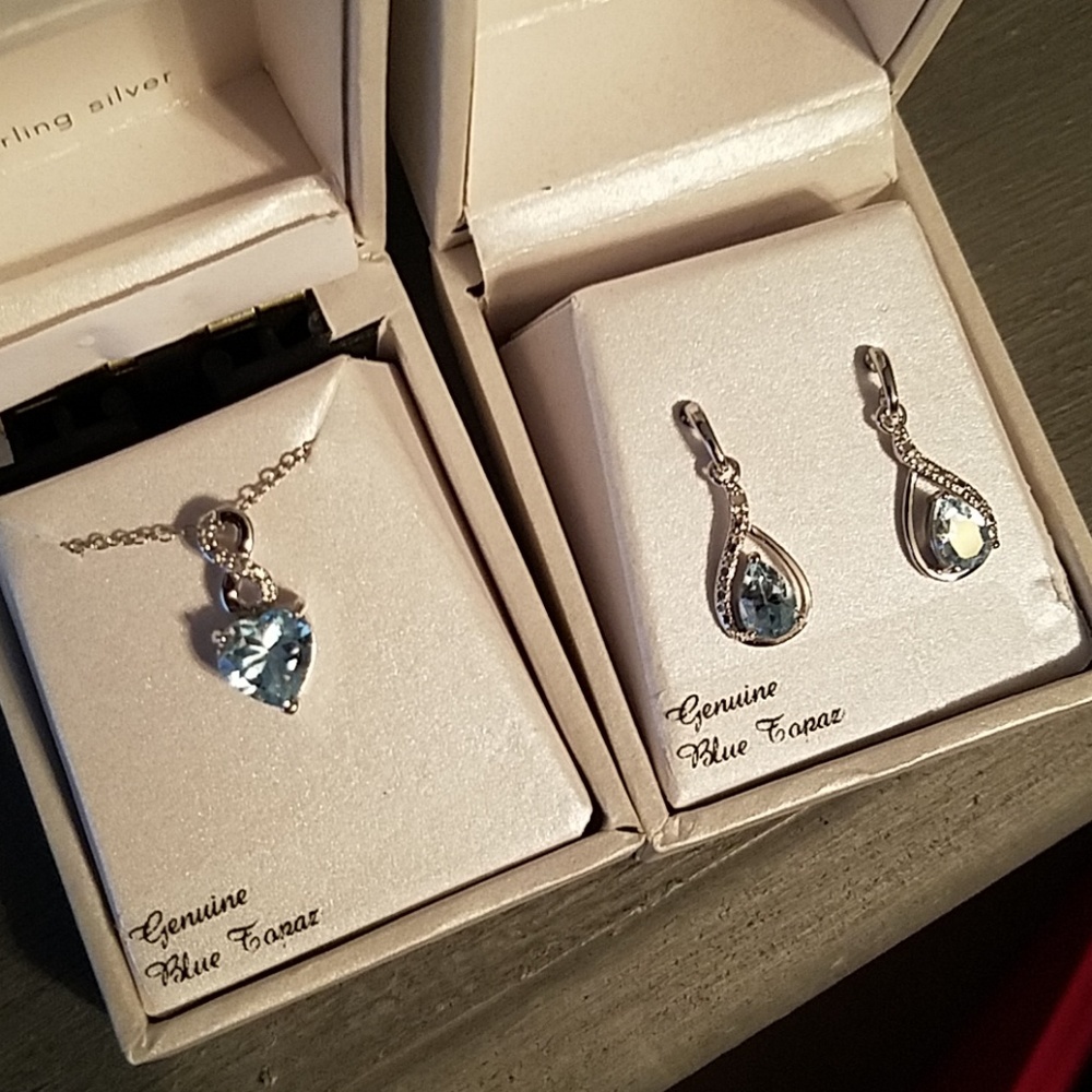Genuine Blue Topaz Necklace and Earrings set